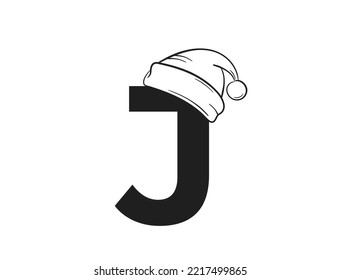 letter j with santa claus hat. typography element for Christmas and New Year design. isolated vector image in simple style