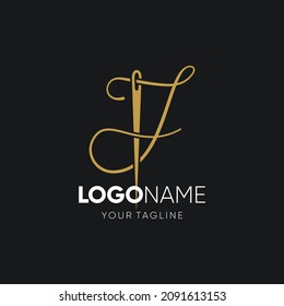 Letter J Sewing Needle Logo Design Vector Icon Graphic Emblem Illustration