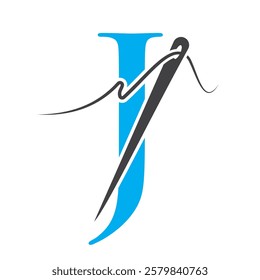 Letter J Sewing Needle Logo Design for Embroider, Textile, Fashion, Cloth, Fabric Symbol