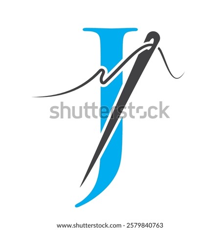 Letter J Sewing Needle Logo Design for Embroider, Textile, Fashion, Cloth, Fabric Symbol