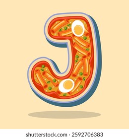 The letter J is in the shape of the Korean food Tteokbokki