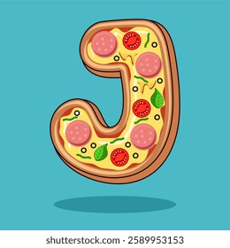 The letter J is in the shape of a pizza