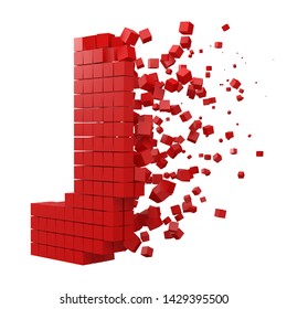 letter J shaped data block. version with red cubes. 3d pixel style vector illustration. suitable for blockchain, technology, computer and abstract themes.