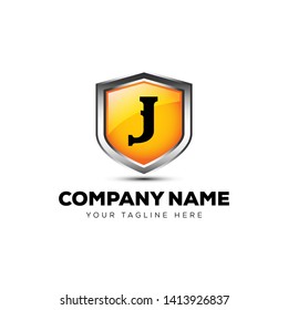 LETTER J SHIELD 3D MODERN LOGO VECTOR TEMPLATE