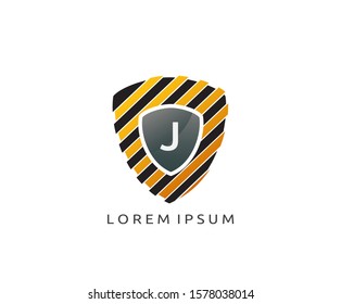 Letter J Shield Logo Icon, Shield with Strip Line Design.
