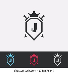 Letter J Shield, Sword, Crown -Abstract Logo - Vector Design