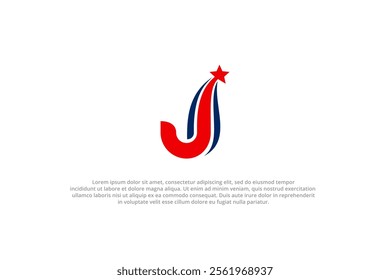 letter j shooting star american usa flag logo