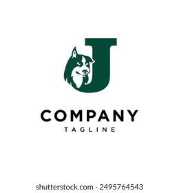 Letter J Siberian Husky Dog Logo