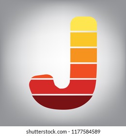 Letter J sign design template element. Vector. Horizontally sliced icon with colors from sunny gradient in gray background.