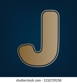 Letter J sign design template element. Vector. Golden icon and border at dark cyan background.