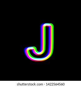 Letter J sign design template element. Red, green and blue unfocused contour icon at black background. Illustration.