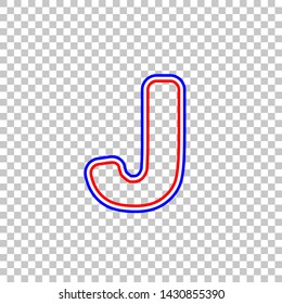 Letter J sign design template element. Red, white and contour icon at transparent background. Illustration.