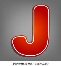 Letter J sign design template element. Flat red icon with linear white icon with gray shadow at grayish background. Illustration.
