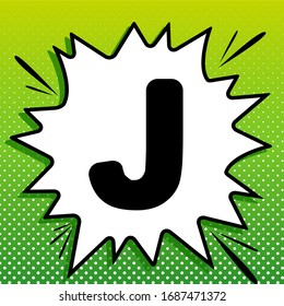 Letter J sign design template element. Black Icon on white popart Splash at green background with white spots. Illustration.