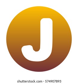 Letter J sign design template element. White icon in circle with golden gradient as background. Isolated.