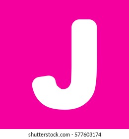 Letter J sign design template element. White icon at magenta background.