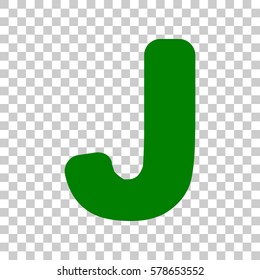 Letter J sign design template element. Dark green icon on transparent background.