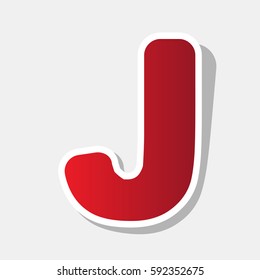 Letter J sign design template element. Vector. New year reddish icon with outside stroke and gray shadow on light gray background.