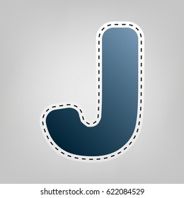 Letter J sign design template element. Vector. Blue icon with outline for cutting out at gray background.
