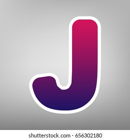 Letter J sign design template element. Vector. Purple gradient icon on white paper at gray background.