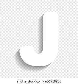 Letter J sign design template element. Vector. White icon with soft shadow on transparent background.