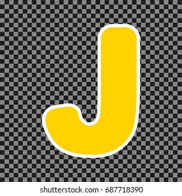 Letter J sign design template element. Vector. Yellow icon with white contour on dark transparent background.