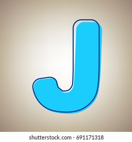 Letter J sign design template element. Vector. Sky blue icon with defected blue contour on beige background.