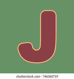 Letter J sign design template element. Vector. Cordovan icon and mellow apricot halo with light khaki filled space at russian green background.