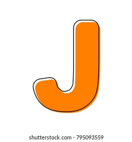 Letter J sign design template element. Vector. Black line icon with shifted flat orange filled icon on white background. Isolated.