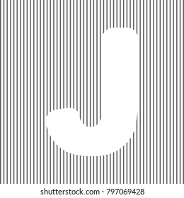 Letter J sign design template element. Vector. White icon on grayish striped background. Optical illusion.