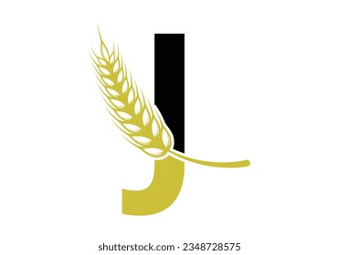 letter J sign symbol with wheat ears wreath. Agriculture Logo Farming Template Vector Symbol