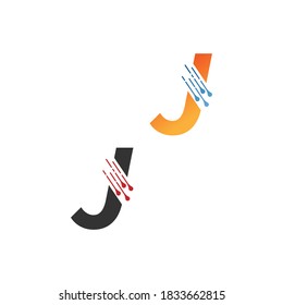 Letter J  simple  tech logo with circuit lines style icon template