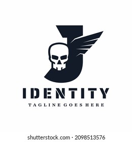 Letter J Skull Wings Logo Design