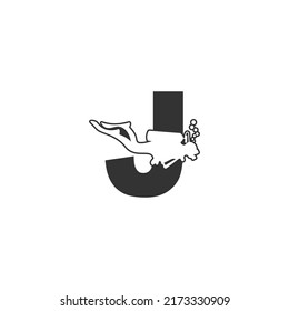 Letter J and someone scuba, diving icon illustration template