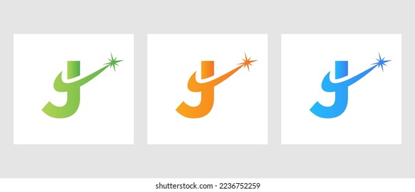 Letter J Spark Logo Design Vector Template