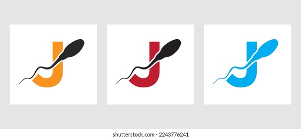 Letter J Sperm Cell Logo Template. Sperm Bank Medical Symbol
