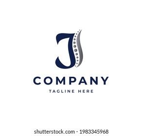 diseño del logotipo del vector de la columna vertebral J de letra. diseño de logotipo de salud creativa