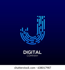 Letter J with Square shape, Dots and Lines logotype,Fast Speed, Delivery, Digital and Technology for your Corporate identity