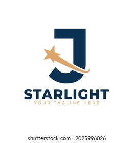 Letter J with Star Swoosh Logo Design. Suitable for Start up, Logistic, Business Logo Template