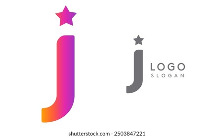 Letter j star, vibrant gradient colored logo for media, entertainment, technology, startup, social networking, communication, digital marketing industries. Vector illustration