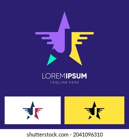 Letter J Star or with Wing Logo Design Vector Icon Graphic Emblem Illustration