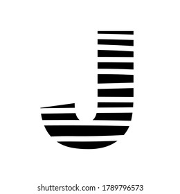 Letter J - striped mottled font - isolated, vector illustration