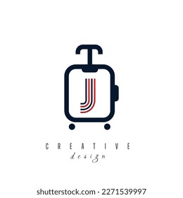 Letter J with Suitcase Bag and Air Plane for Travel and Trip Agent Business Logo Idea. Recreation, Voyage, Vacation, Transport Service Company Logo