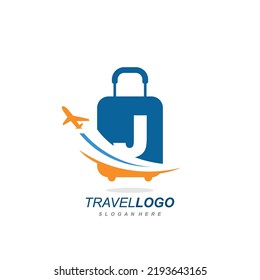 letter J with suitcase travel bag logo vector template. logo for travel label, tourism, journey posters, airways identity, and tech transportation