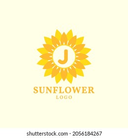 letter J sunflower warm and charming vector logo design