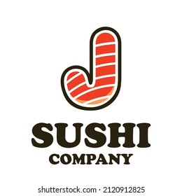 Letra j con ilustración de logotipo de sushi