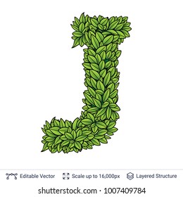 Letter J symbol of green leaves. Clean shape isolated on white. Vector icon easy to edit.