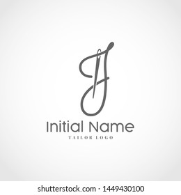 Letter J Tailor Logo. Needle With Thread Vector Icon. Lettering logo Tailor For Initial Name or Brand.