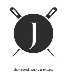 Letter J Tailor Logo, Needle and Thread Combination for Embroider, Textile, Fashion, Cloth, Fabric Template