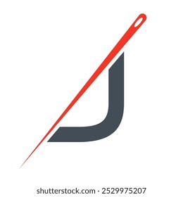 Letter J Tailor Sewing Needle Logo Design Concept For Embroider, Textile, Fashion, Cloth, Fabric Symbol